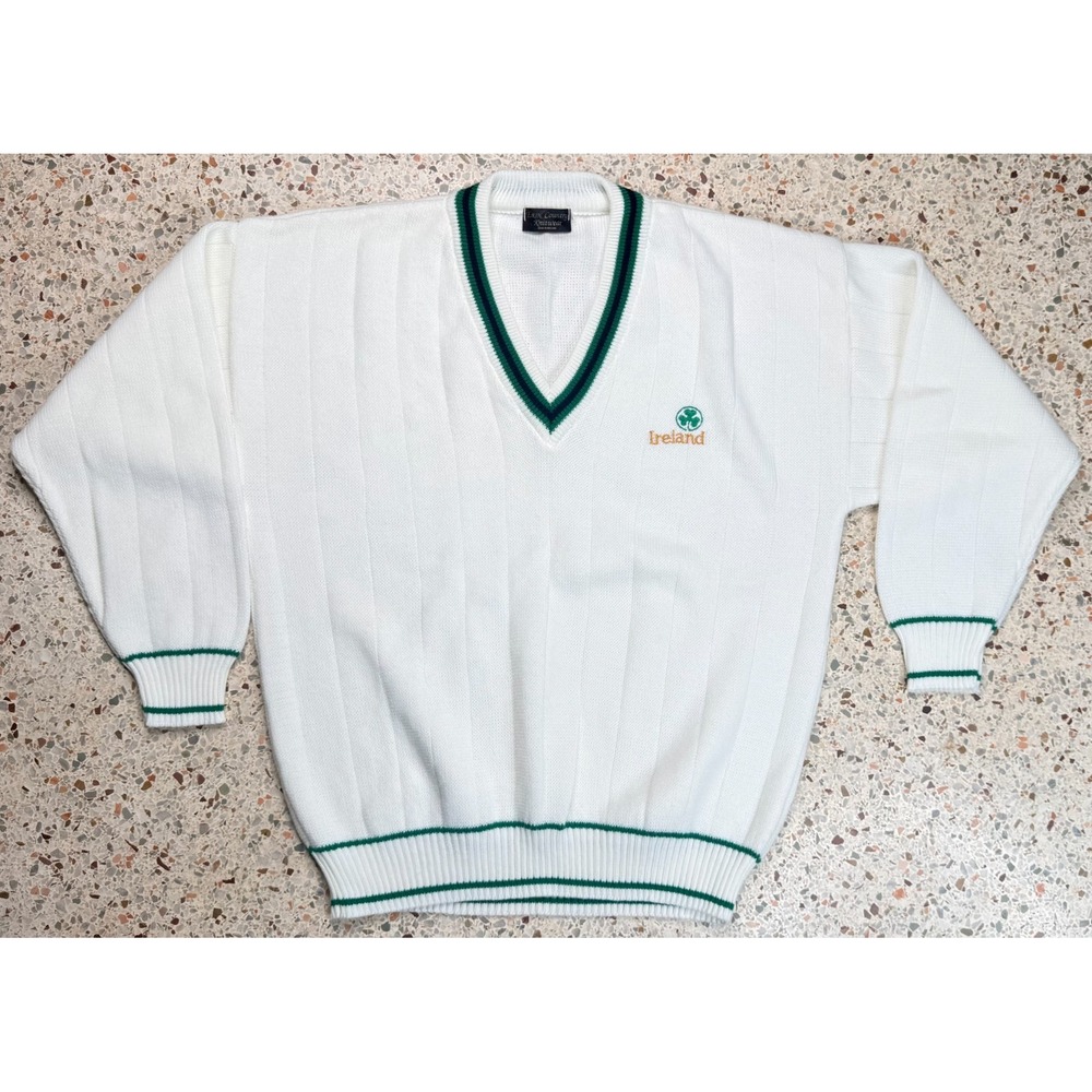 Erin Country Knitwear Vtg & Rare Mens Ireland Embroidered V-Neck Sweater Size XL
